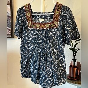 Sundance Embroidered Blue and White Women's Top XS